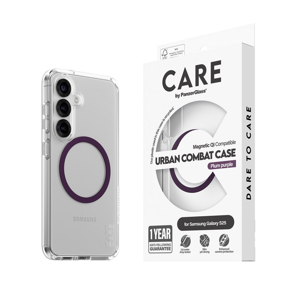 CARE by PanzerGlass Samsung Galaxy S25 FLAGSHIP Urban Combat Deksel - Qi Kompatibel -Gjennomsiktig / Plum Purple
