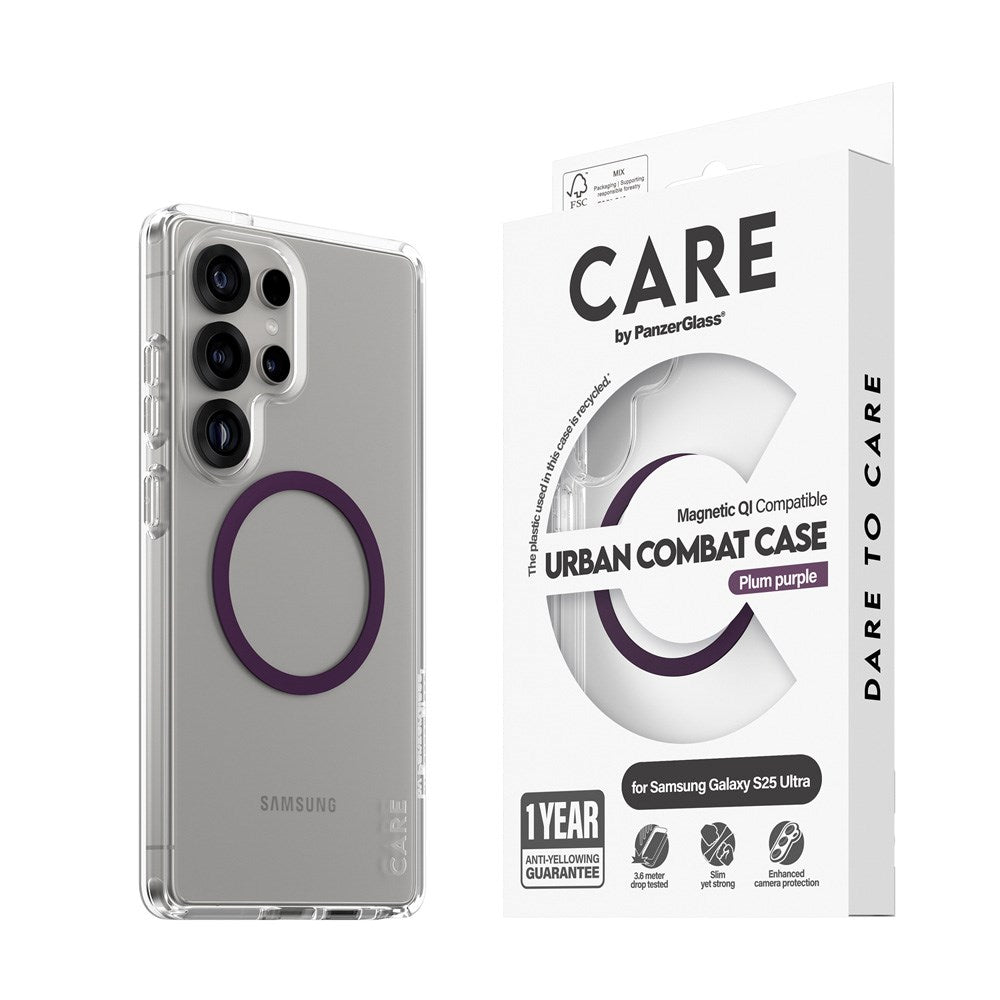 CARE by PanzerGlass Samsung Galaxy S25 Ultra FLAGSHIP Urban Combat Deksel - Qi Kompatibel -Gjennomsiktig / Plum Purple