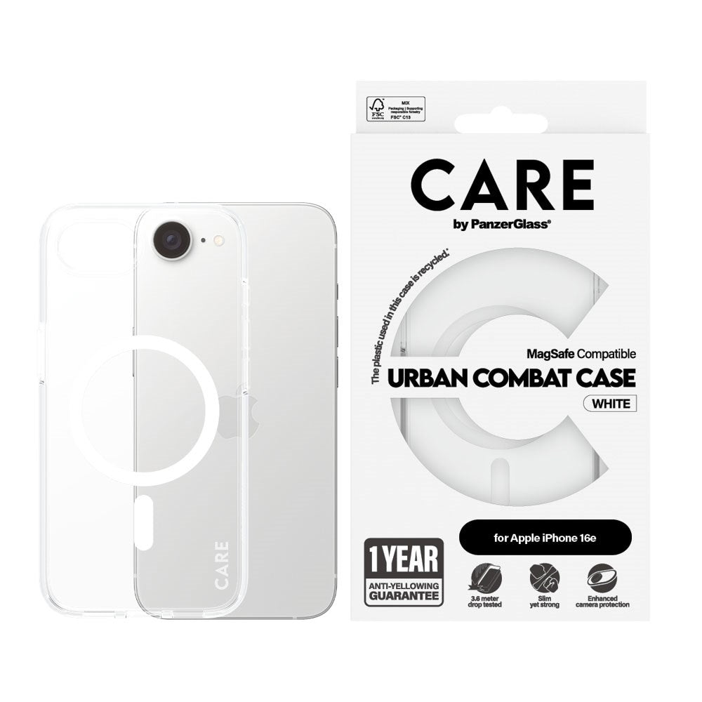 CARE by PanzerGlass iPhone 16e FLAGSHIP Urban Combat Deksel - MagSafe Kompatibel - Transparent / White