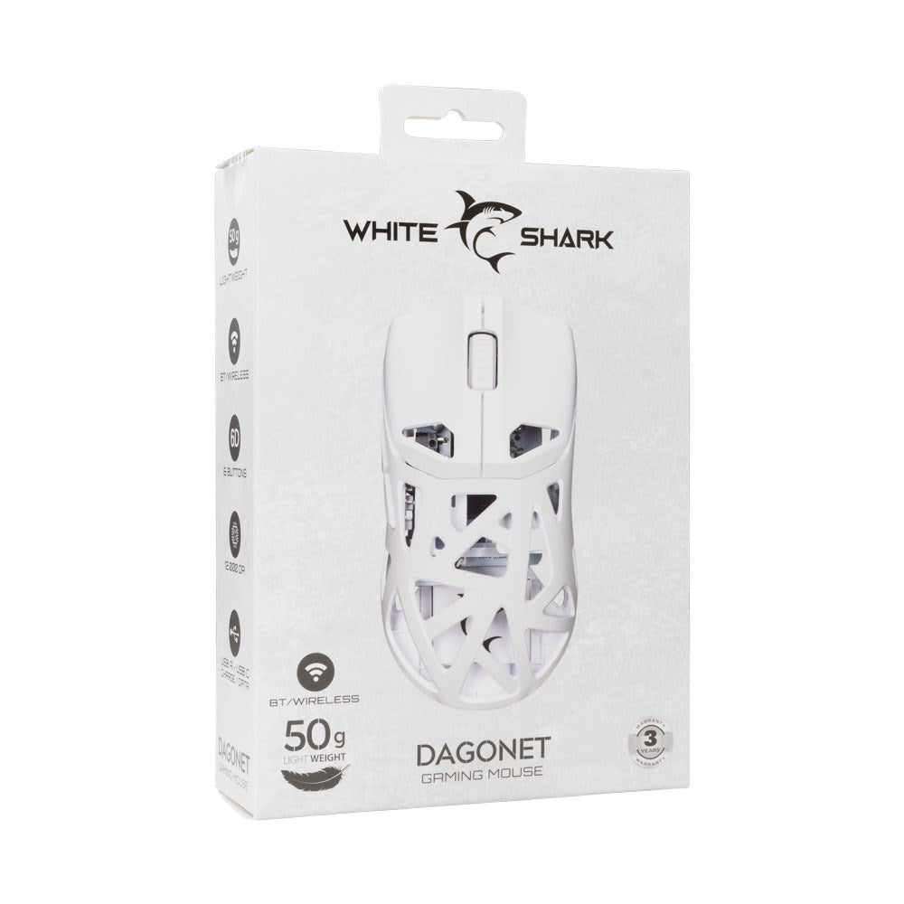 White Shark DAGONET Trådløs Gaming Mus - 6D / 24000 DPI - Hvit