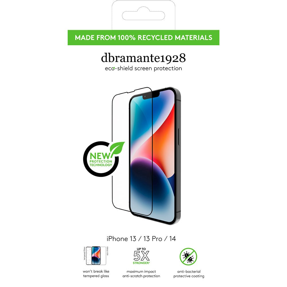 iPhone 16e / 14 / 13 / 13 Pro dbramante1928 Eco-Shield Skjermbeskytter med Installasjonsramme - Svart Kant