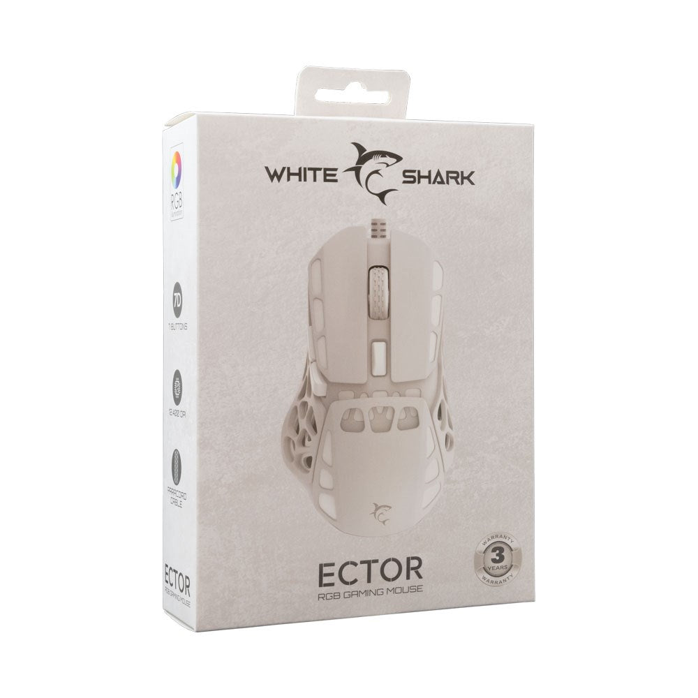White Shark ECTOR Gaming Mus - 7D / 12400 DPI - Hvit