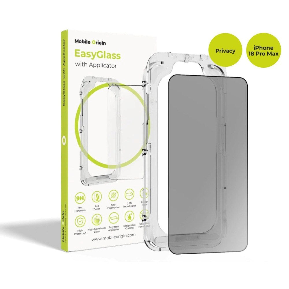 iPhone 18 Pro Max Mobile Origin EasyGlass Privacy Skjermbeskyttelsesglass med Applicator - Gjennomsiktig
