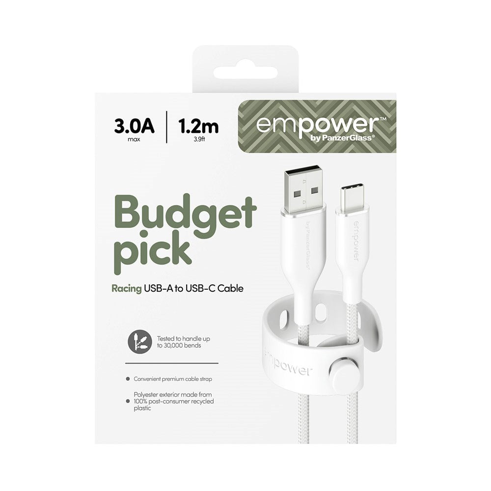 empower by PanzerGlass Racing 60W USB-A til USB-C Kabel – 1.2m – Silver White