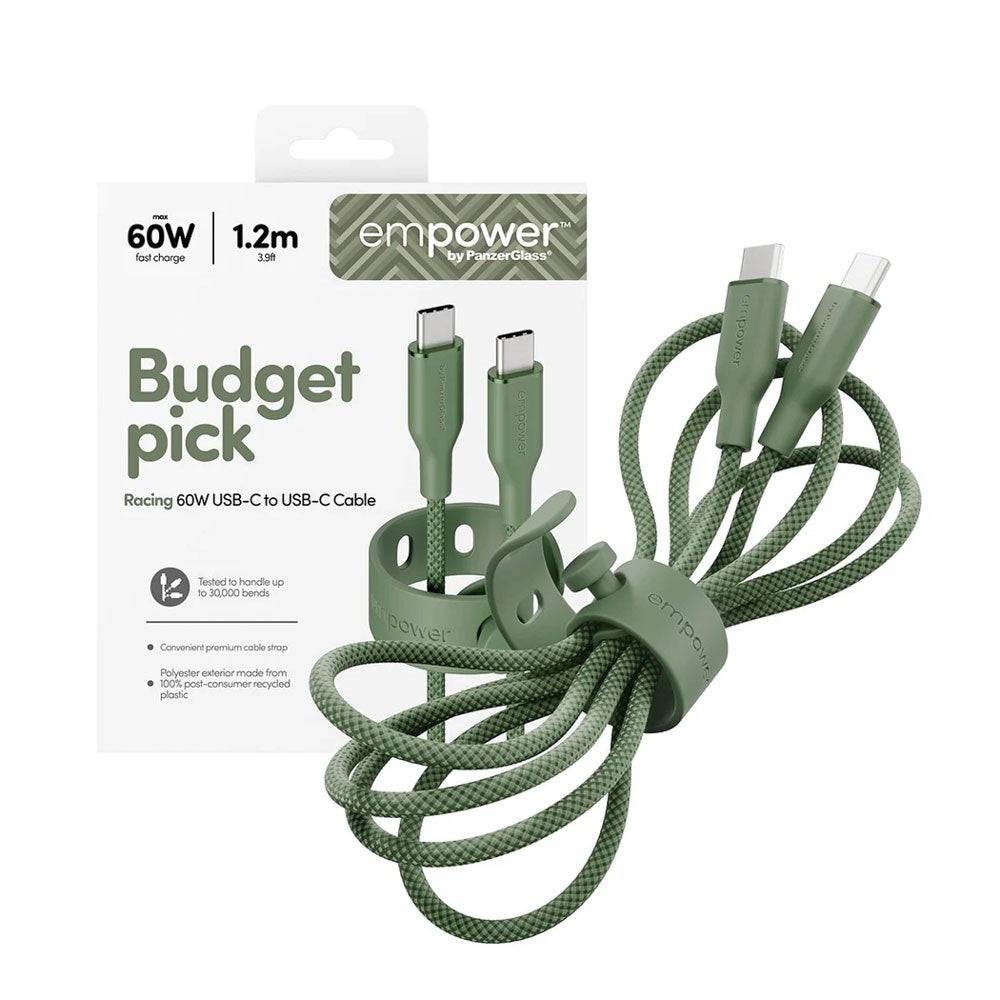 empower by PanzerGlass Racing 60W USB-C til USB-C Kabel – 1.2m – Sage