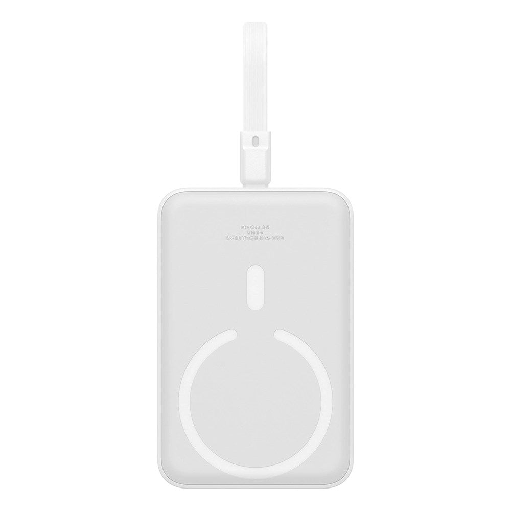 Baseus Magnetic Qi Powerbank 20W m. USB-C-kabel og Innebygd Lightning-kabel - 10 000 mAh - MagSafe-Kompatibel - Hvit