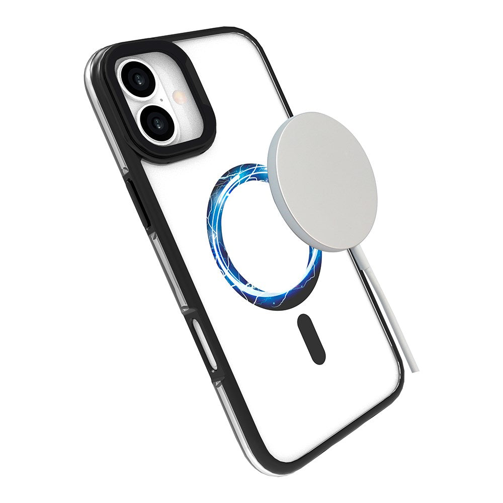 eSTUFF iPhone 16 Plus INFINITE HELSINKI Hybrid Plastdeksel med Stativ - MagSafe-Kompatibel - Svart / Gjennomsiktig