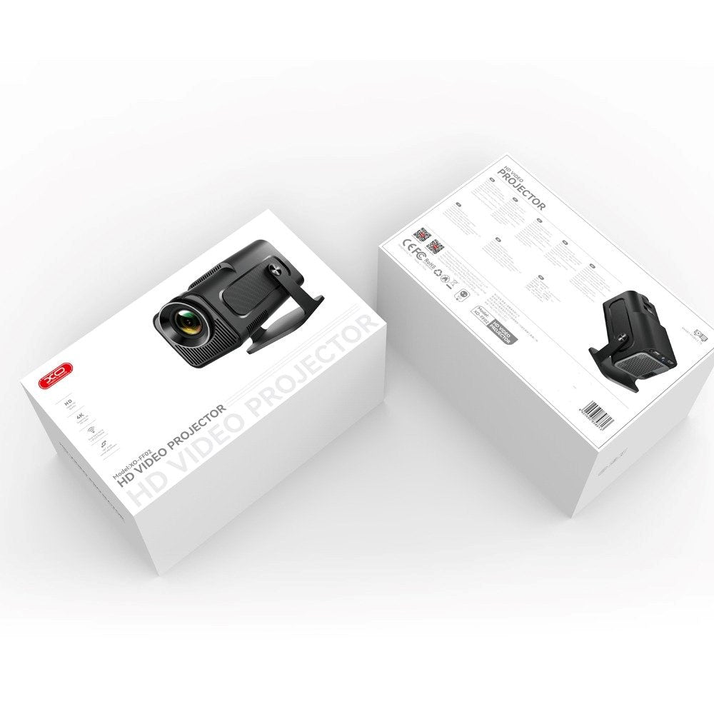 XO FF02-Projektor med 30–150" Projeksjonslerret – Svart