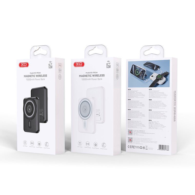 XO 20W Magnetisk Powerbank 10 000mAh med USB-C og Stativfunksjon - Hvit
