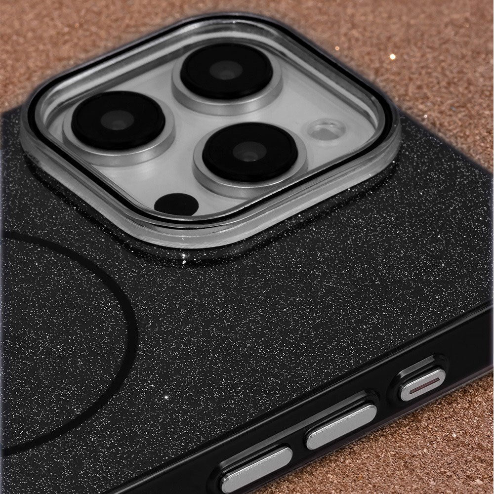 iPhone 14 Glitter Thin Deksel - MagSafe Kompatibel - Svart