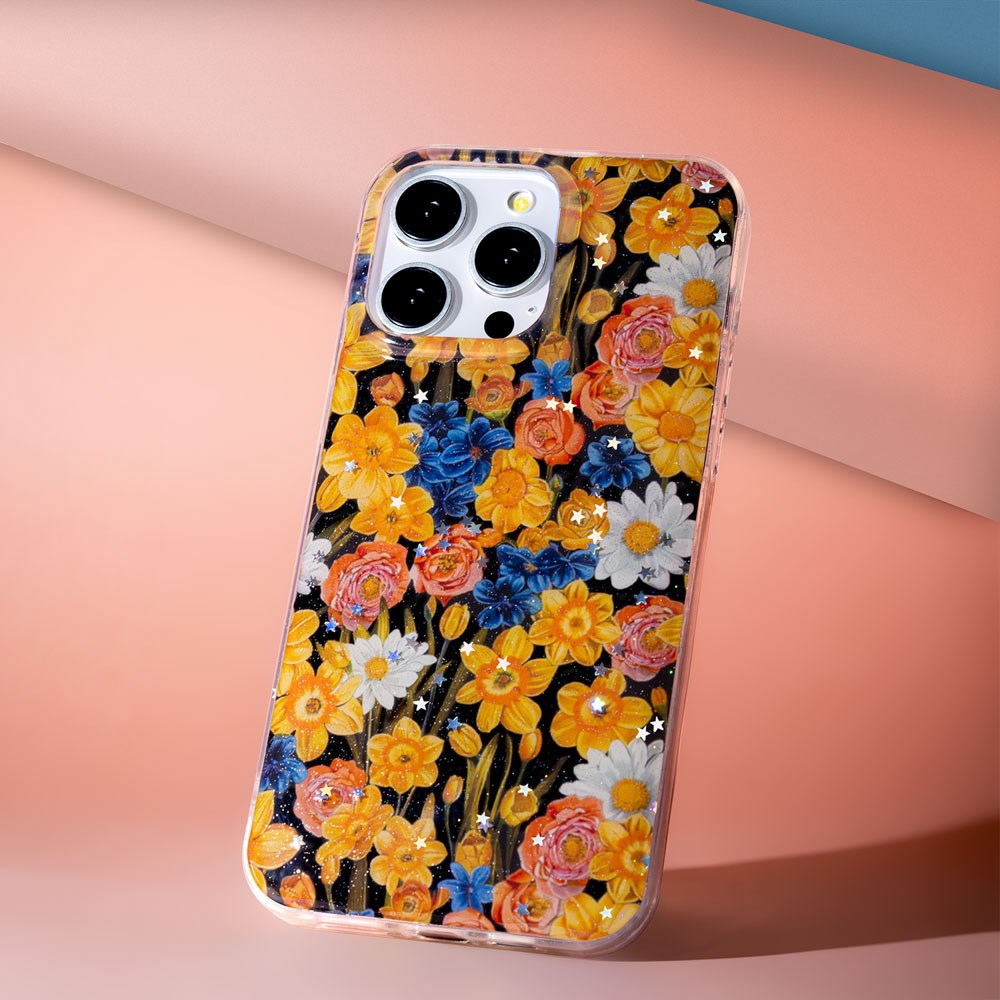 iPhone 17 Pro TFO Glow Glam Deksel - Oransje / Blomster