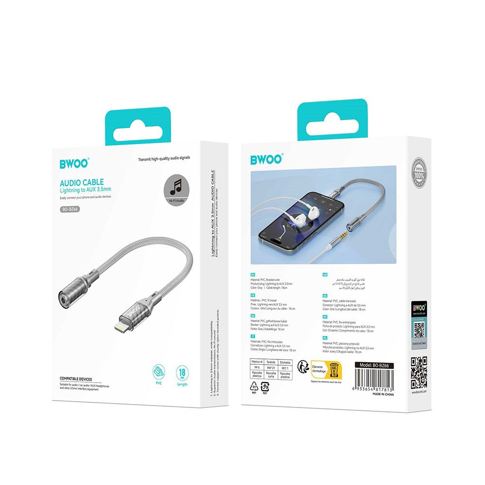 BWOO Lightning til 3,5 mm Jack Adapter – Grå