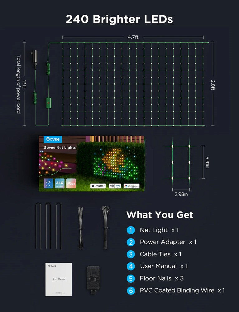 Govee Outdoor Net Lights - LED Nettlys (0.85m*1.43m) - Grønn