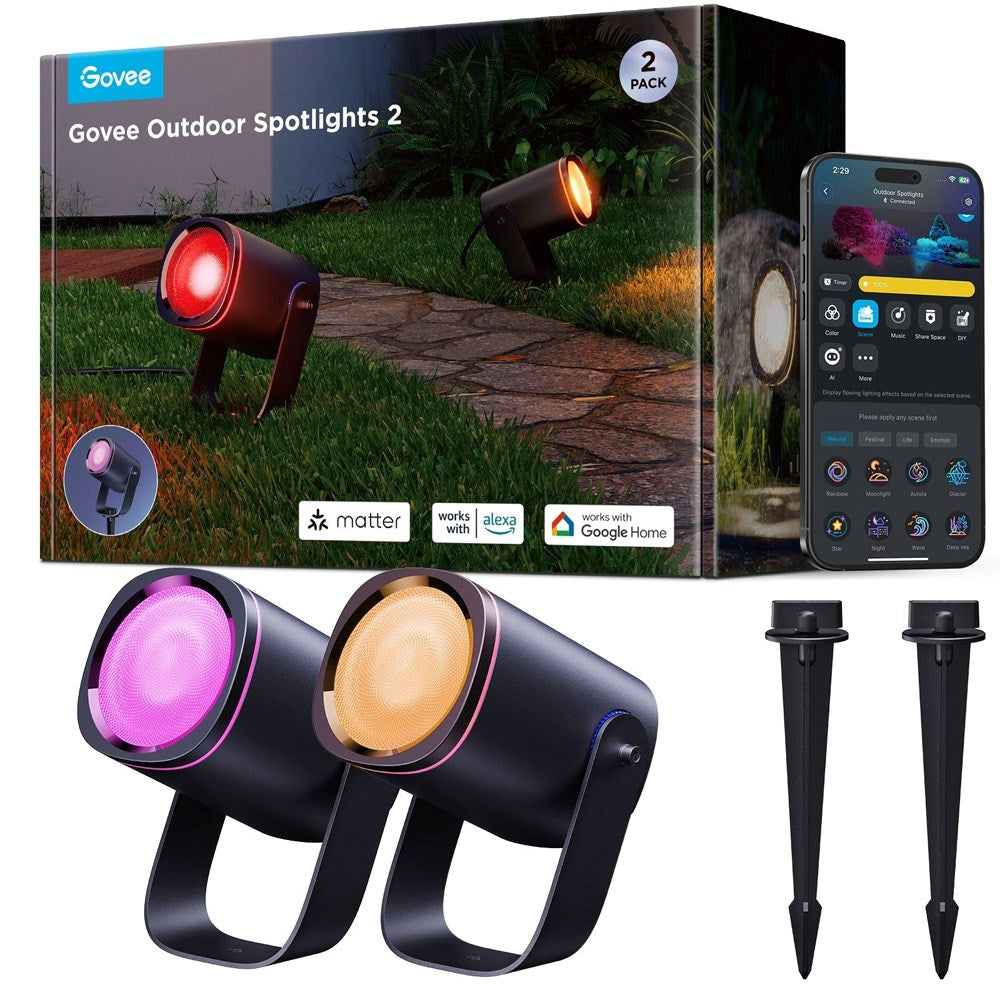 Govee Outdoor Spotlights - 2 stk. - med Multimontering - Svart