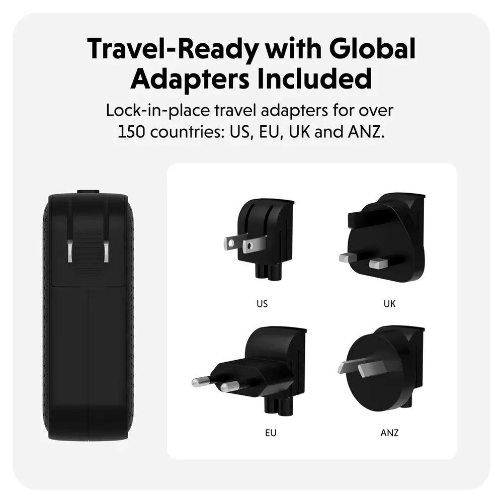 Targus HyperJuice 100W Reiselader m. 1x USB-A & 3x USB-C - inkl. 4x Adapterplugger - Svart