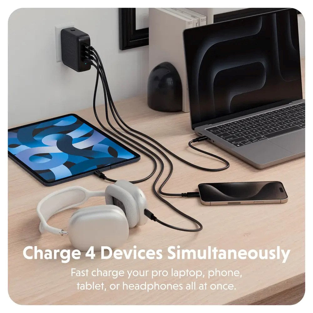 Targus HyperJuice 100W Reiselader m. 1x USB-A & 3x USB-C - inkl. 4x Adapterplugger - Svart