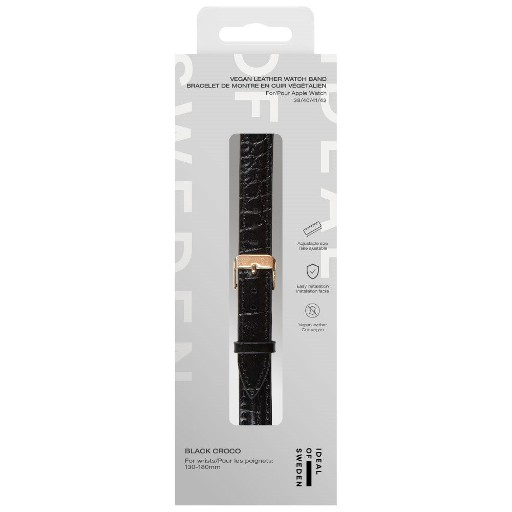 Apple Watch (38/40/SE/41/42mm) Vegan Leather Klokkerem - Black Croco