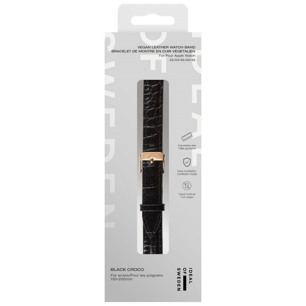 Apple Watch (42/44/SE/45/46/49mm) Vegan Leather Klokkerem - Black Croco