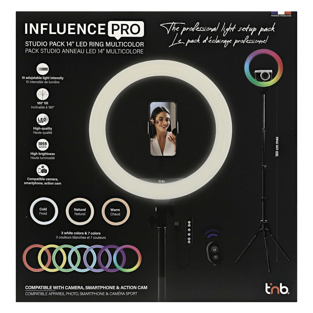 T'NB Influence Pro 14" RGBWW LED Ring Light med Justerbart Stativ og Oppbevaringsveske - Svart
