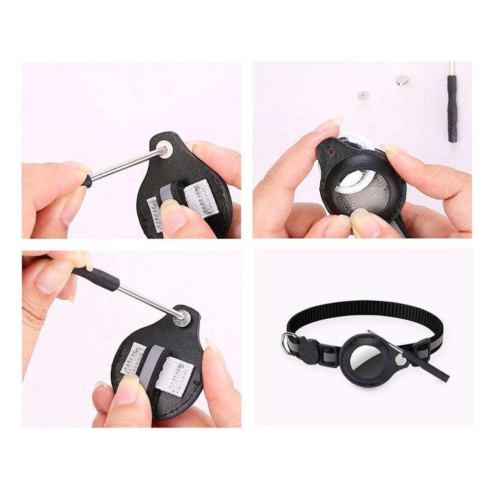 Lippa Halsbånd med AirTag Kunst Skinnveske - 22-32 cm - Svart