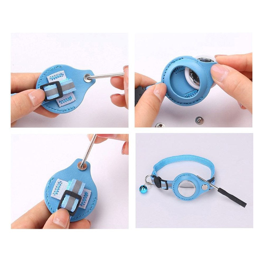 Lippa Halsbånd med AirTag Kunst Skinnveske - 22-32 cm - Blå