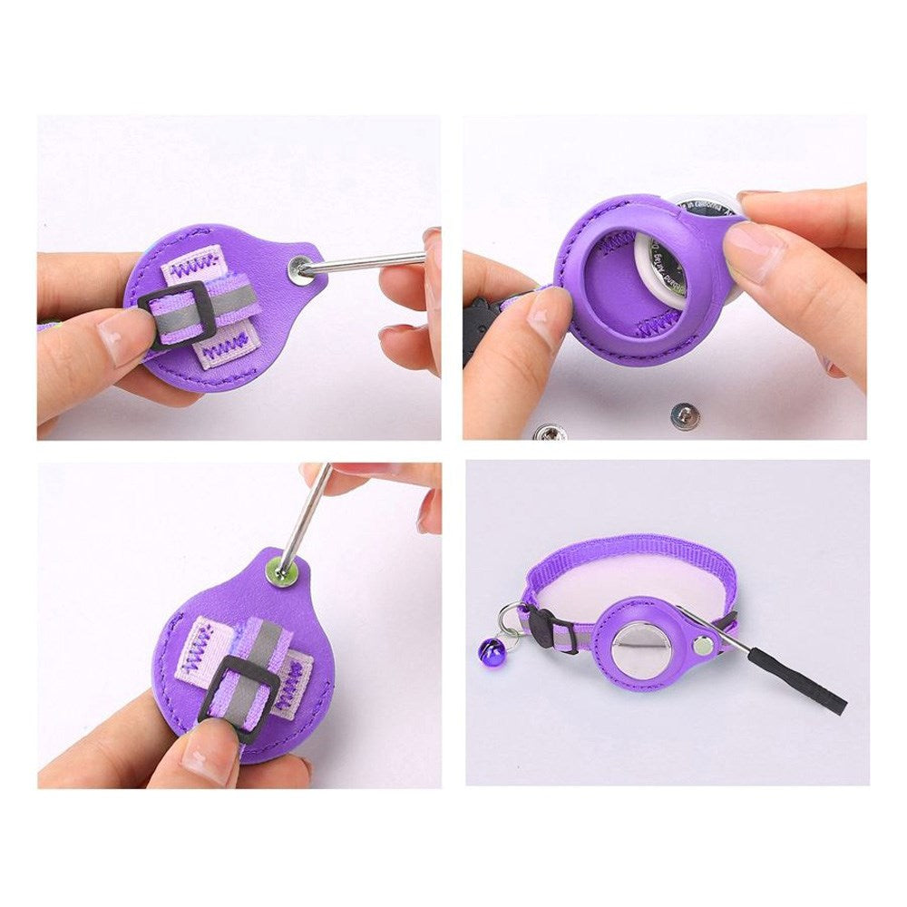 Lippa Halsbånd med AirTag Kunst Skinnveske - 22-32 cm - Lilla