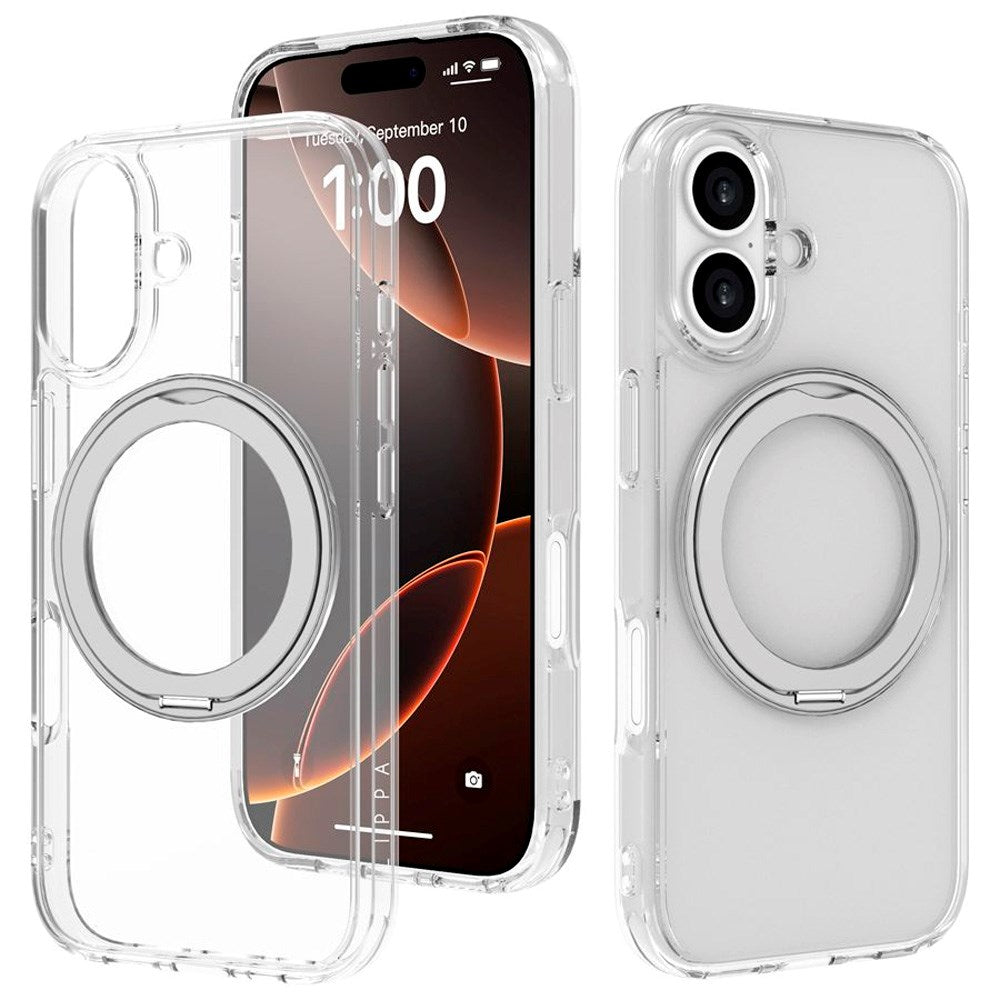 iPhone 17 Lippa Hybrid Plast Deksel m. 360 Roterende Kickstand - MagSafe Kompatibel - Gjennomsiktig / Sølv