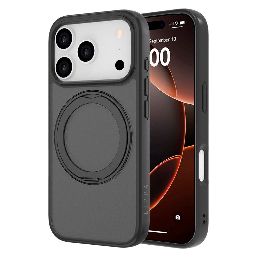 iPhone 17 Pro Lippa Hybrid Plast Deksel m. 360 Roterende Kickstand - MagSafe Kompatibel - Matt / Svart