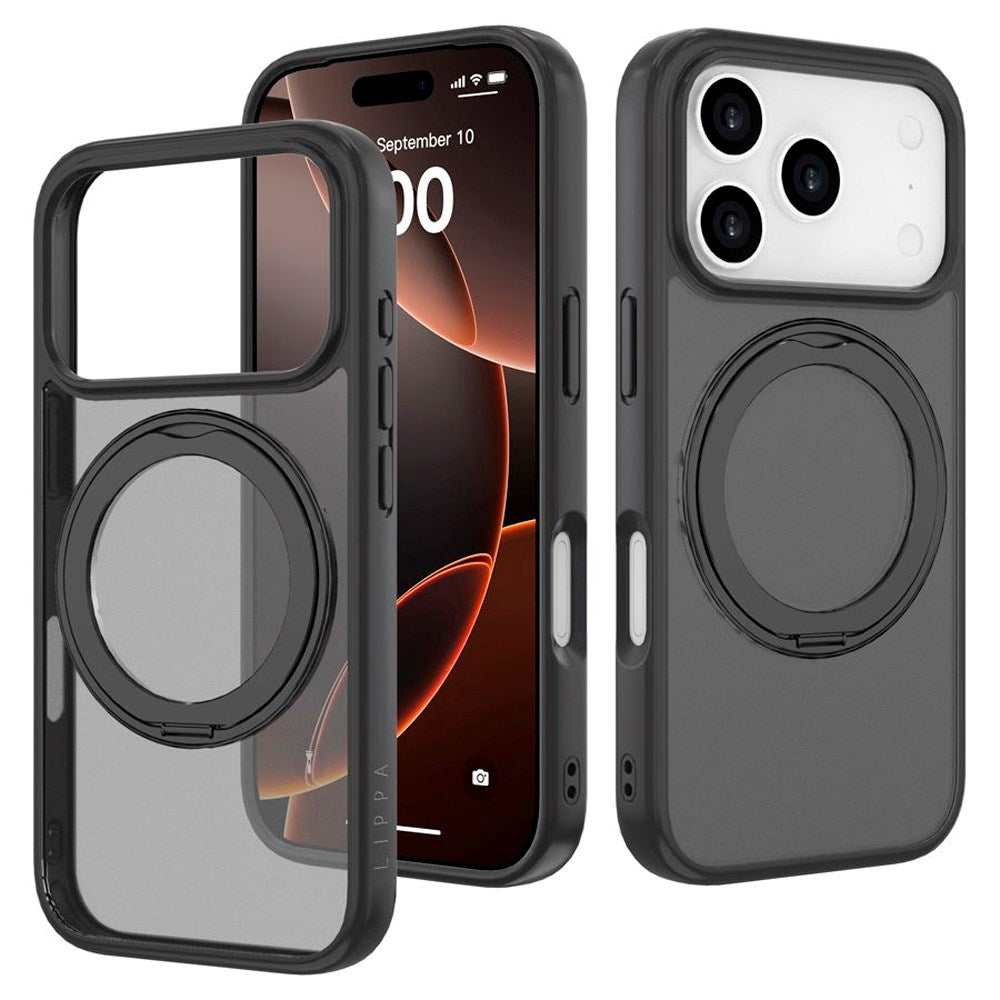 iPhone 17 Pro Lippa Hybrid Plast Deksel m. 360 Roterende Kickstand - MagSafe Kompatibel - Matt / Svart