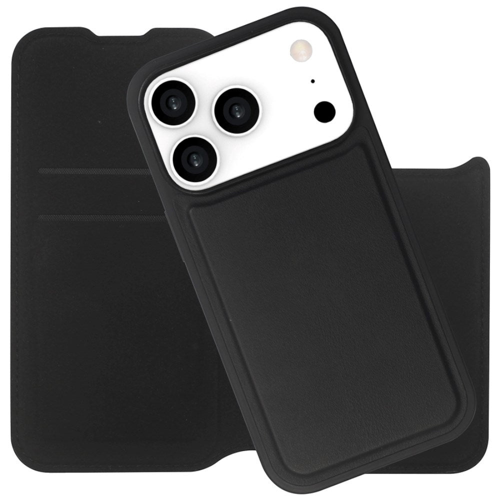 iPhone 17 Pro / 18 Pro Lippa Wallet Kunstskinn 2-i-1 Flip Deksel - MagSafe Kompatibel - Svart
