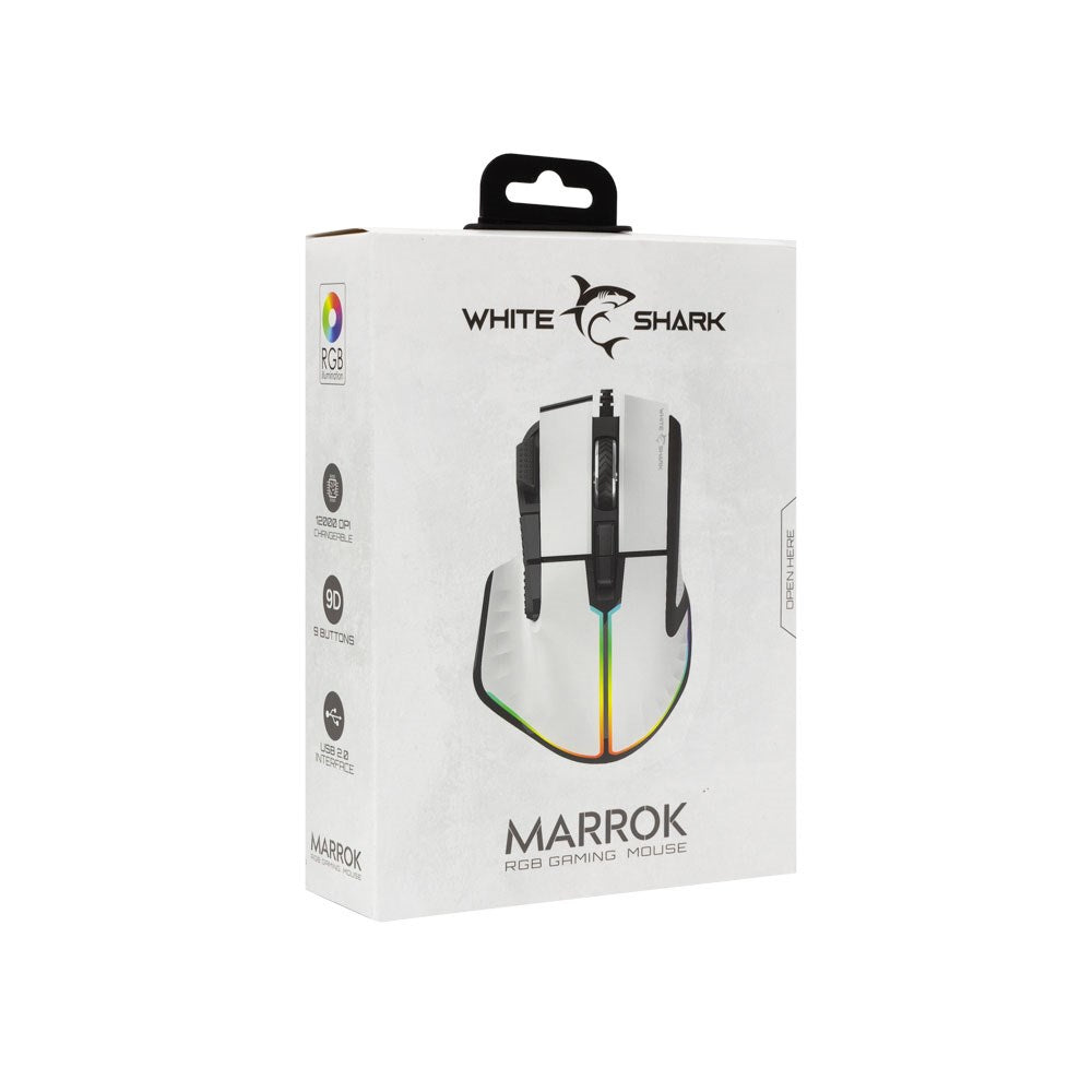 White Shark MARROK Gaming Mus - 9D / 12000 DPI - Hvit