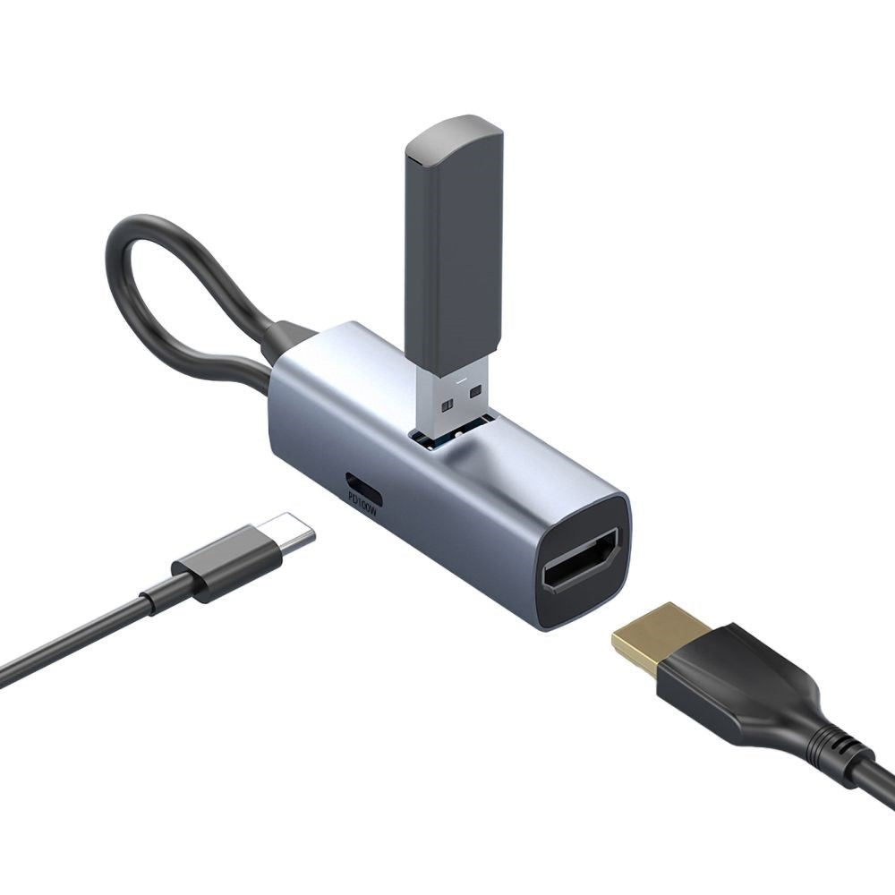 Mobile Origin 3-i-1 USB-C Hub - USB-A / USB-C / HDMI - Grå