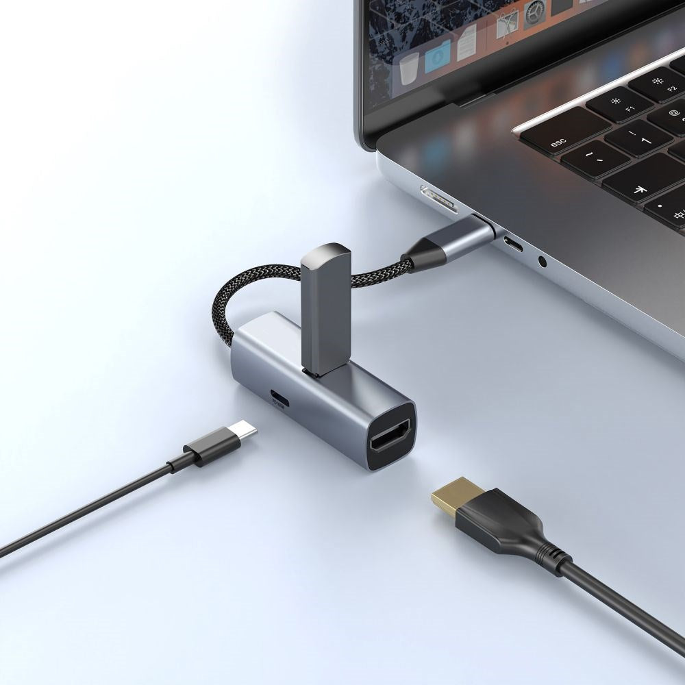 Mobile Origin 3-i-1 USB-C Hub - USB-A / USB-C / HDMI - Grå