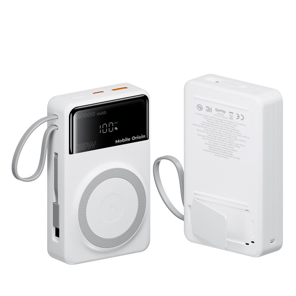 PowerBank Mobile Origin 35 W PD 20 000 mAh med Skjerm - MagSafe Kompatibel - Hvit