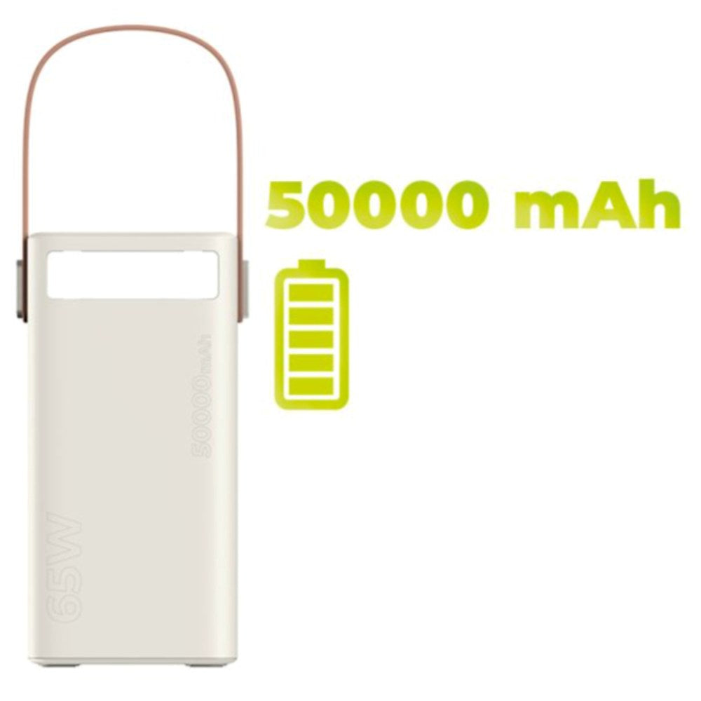 Mobile Origin 50 000 mAh Utendørs Powerbank med 65W - 2 x USB-C - 2 x USB-A - Lommelykt - Håndtak - Hvit
