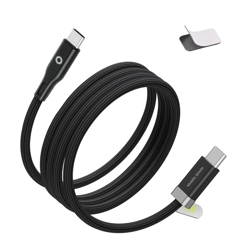 Magnetisk USB-C til USB-C -kabel fra Mobile Origin 60W med 2 Selvklebende Magnetiske Puter - 1,5 M - Svart