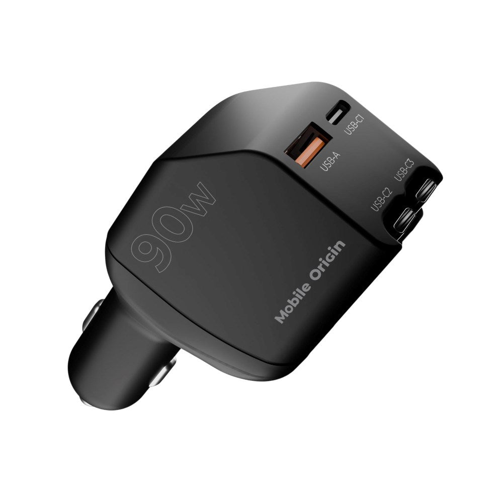 4-i-1 Billader 90W Mobile Origin med USB-C + USB-A og 2x Uttrekkbar USB-C-kabel – Svart