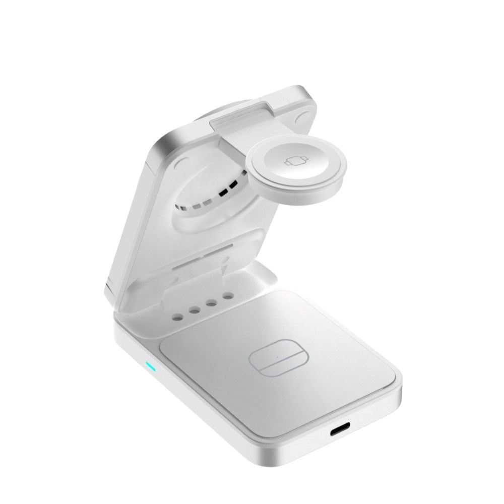 3-i-1 Qi2 Sammenleggbar Trådløs Lader Mobile Origin - Telefon, Apple Watch & Øretelefoner – Sølv