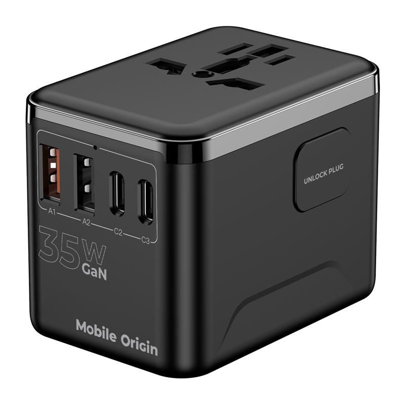 Reiseadapter Mobile Origin GaN 35W - EU / UK / USA / AUS - Svart