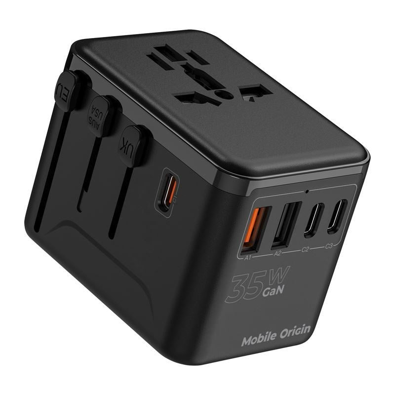 Reiseadapter Mobile Origin GaN 35W - EU / UK / USA / AUS - Svart