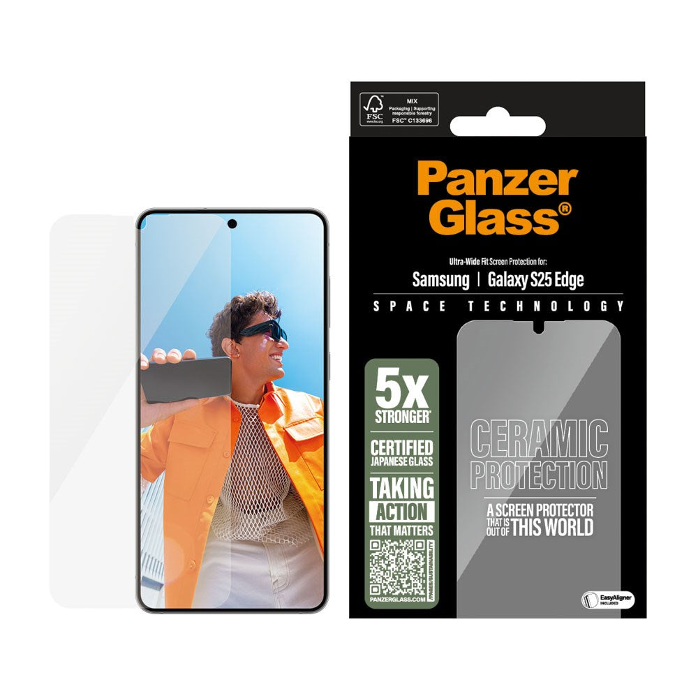 Samsung Galaxy S25 Edge PanzerGlass Ultra Wide Fit Ceramic Skjermbeskyttelse m. EasyAligner - Gjennomsiktig