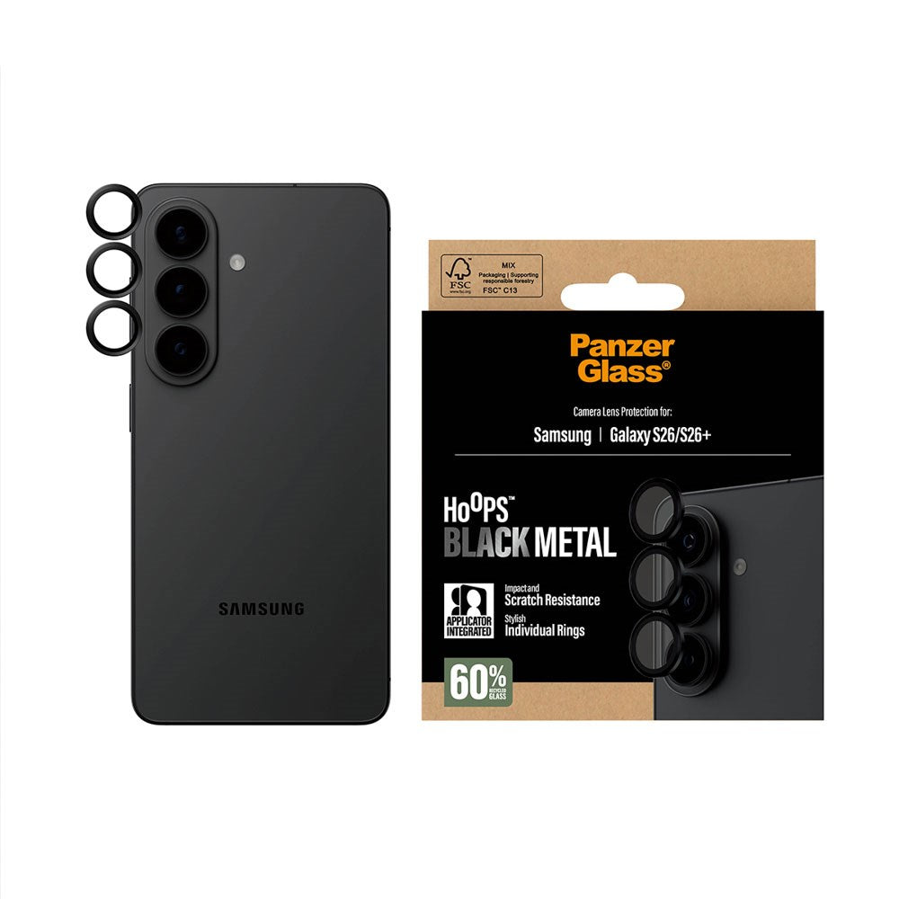 Samsung Galaxy S26 / S26+ (Plus) PanzerGlass Hoops - Kamerabeskyttelse - Gjennomsiktig / Svart Kant