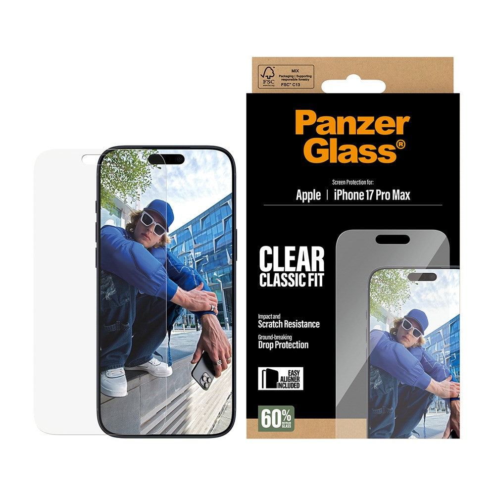 PanzerGlass iPhone 17 Pro Max Skjermbeskytterglass med EasyAligner - Classic Fit - Gjennomsiktig