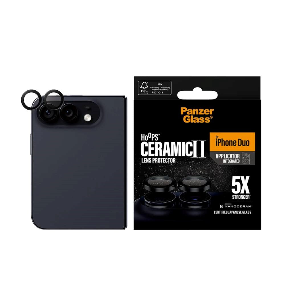iPhone Duo PanzerGlass Ceramic Hoops Kameralinsebeskyttelse med Monteringsramme - Svart