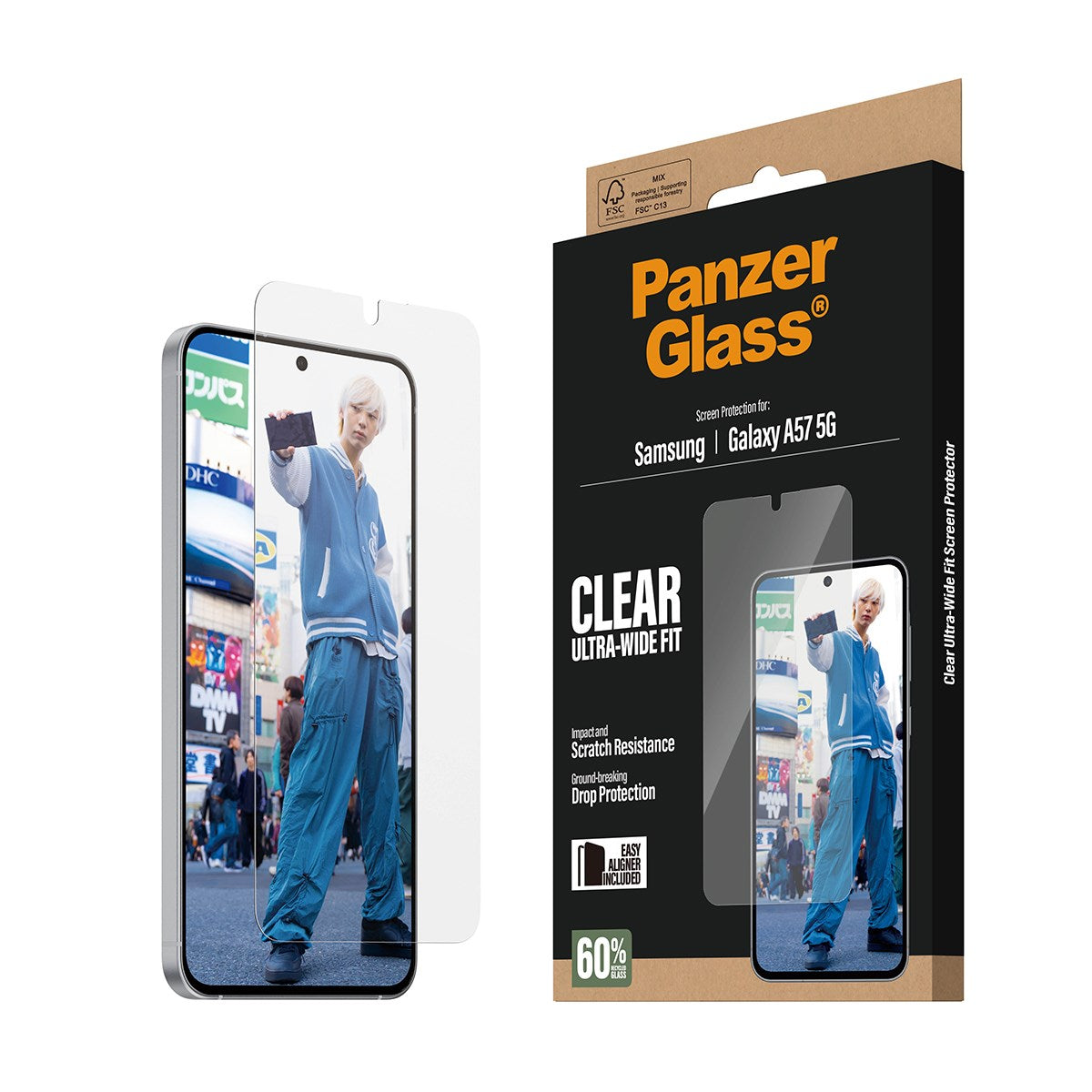 Samsung Galaxy A57 PanzerGlass Skjermbeskyttelsesglass - Ultra Wide Fit med EasyAligner - Gjennomsiktig
