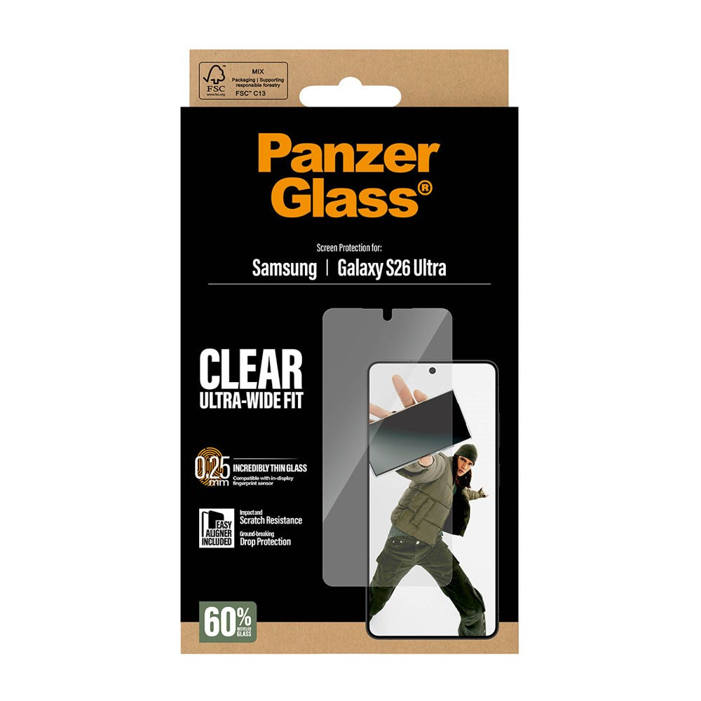 Samsung Galaxy S26 Ultra PanzerGlass Skjermbeskyttelsesglass m. EasyAligner - Ultra Wide Fit - Gjennomsiktig