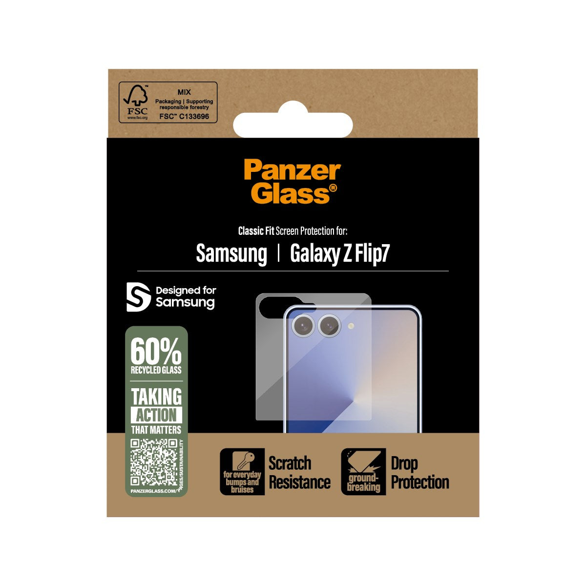PanzerGlass Samsung Galaxy Z Flip7 Ultra-Wide Fit Skjermbeskyttelsesglass - Gjennomsiktig
