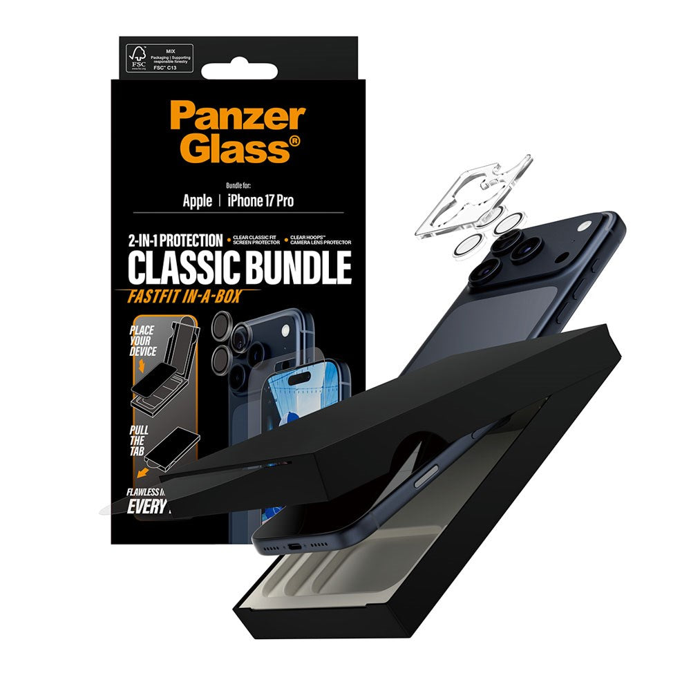 PanzerGlass iPhone 17 Pro 2-in-1 Classic Bundle - Skjermbeskytter + Kameralinsebeskytter - Gjennomsiktig