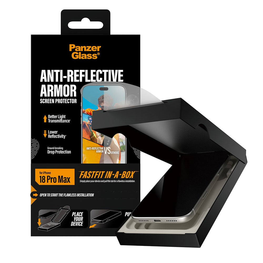 iPhone 18 Pro Max PanzerGlass Skjermbeskytter med FastFit In-A-Box - Antirefleks - Gjennomsiktig
