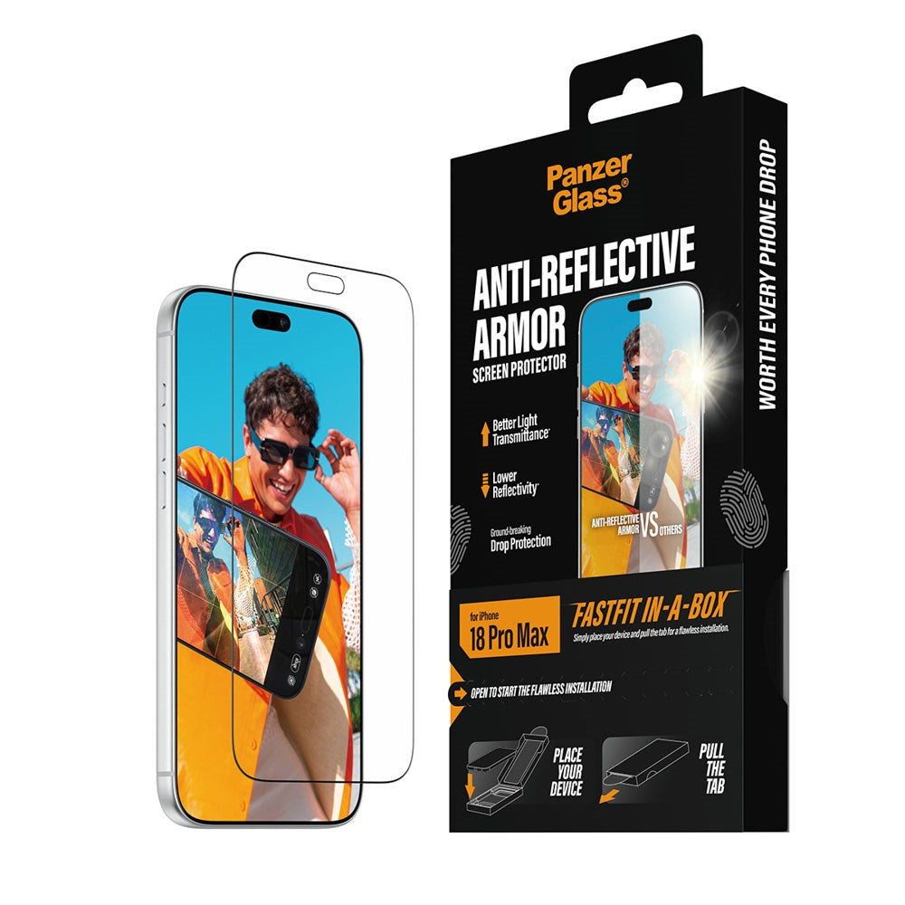 iPhone 18 Pro Max PanzerGlass Skjermbeskytter med FastFit In-A-Box - Antirefleks - Gjennomsiktig